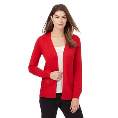 The Collection Red ribbed zip detail cardigan